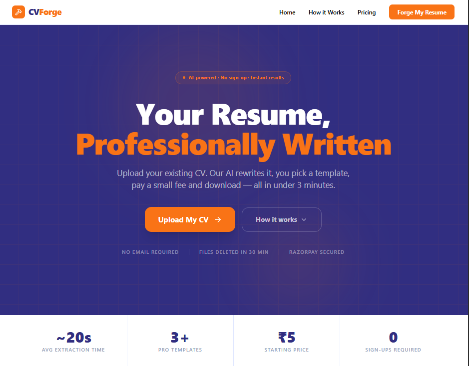 CVForge – AI Resume Builder & Optimizer (SAAS)